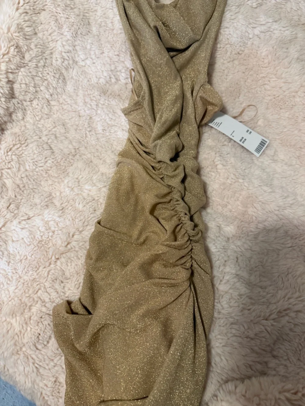 Gold backless Cowl Ruched Dress - Picture 3 of 4